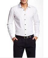 T.r. Premium White Jacquard Long Sleeve Button Down Dress Shirt