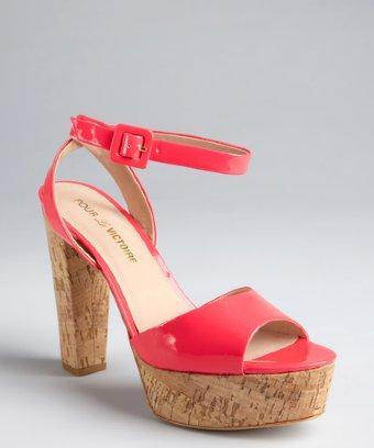 Pour La Victoire Neon Pink Patent Leather 'nasha' Cork Heel Sandals