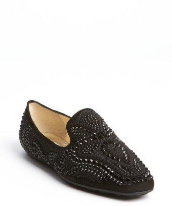 Jimmy Choo Black Jewel Studded Leather Loafers
