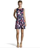 Jb By Julie Brown Navy And Pink Floral Printed Scuba 'kiana' Flare Dress