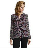 Diane Von Furstenberg Black And Purple Vintage Floral Print Silk 'annalise' Collarless Blouse