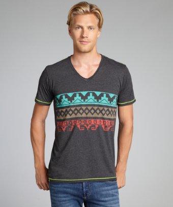 Cohesive Dusty Black Jersey 'mustique' Tribal Graphic V-neck Shirt