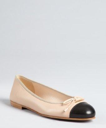 Prada Powder And Black Bow Detail Cap Toe Flats