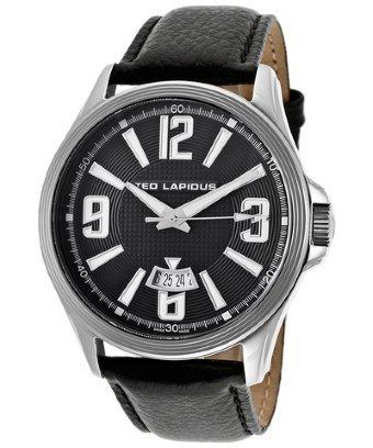 Ted Lapidus Men's Black Genuine Leather Strap Black Dial