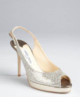 Jimmy Choo Champagne Glitter Mesh 'nova' Peep Toe Slingbacks