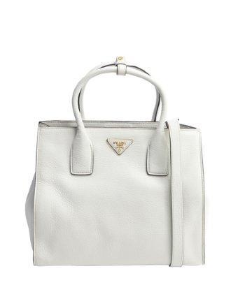 Prada White Leather Logo Stamp Convertible Top Handle Bag