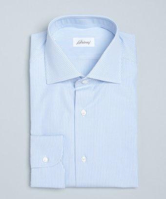 Brioni Light Blue Pinstripe Cotton 'william' Spread Collar Dress Shirt