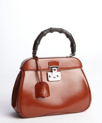 Gucci Burnt Amber Leather Bamboo Handle Satchel