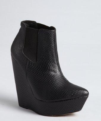 Madison Harding Black Snake Embossed Leather 'lyne' Wedge Booties