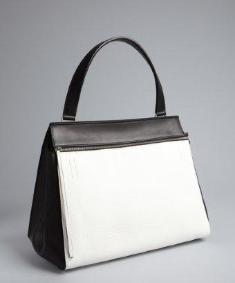 Celine Black And White Colroblocked Leather Structures Satchel
