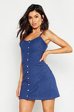 Boohoo Button Front Strappy Bodycon Dress