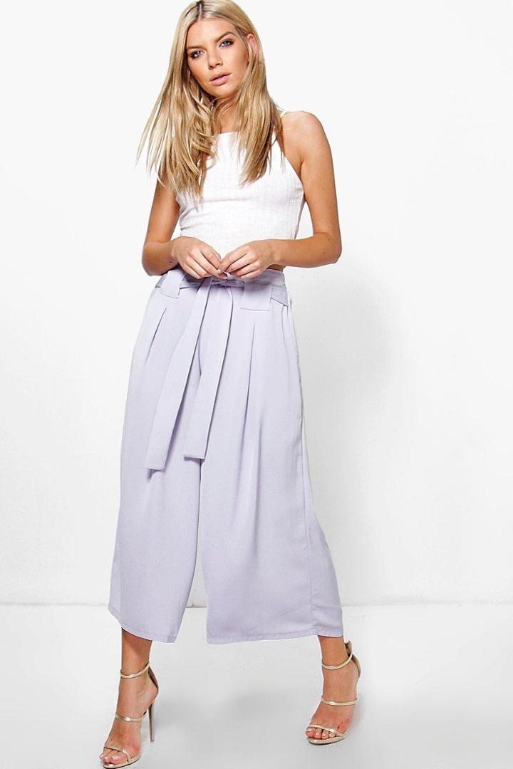 Boohoo Roza Belted Woven Wide Leg Culottes Dove