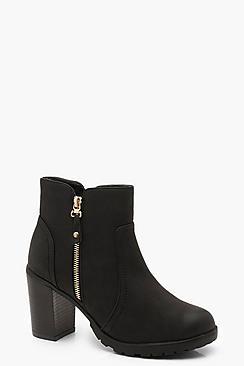 Boohoo Zip Trim Heeled Chelsea Boots