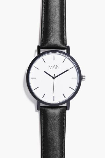 Boohoo Simplistic Oversized Watch With Pu Strap Black