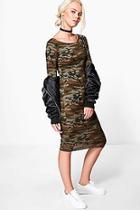 Boohoo Erin Camo Long Sleeve Midi Dress