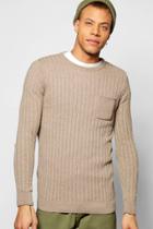 Boohoo Knitted Crew Neck Jumper With Patch Pocket Taupe
