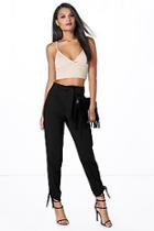 Boohoo Amira Belted Tailored Tie Ankle Slim Trousers