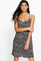 Boohoo Poppy Strappy Button Through Dress Navy