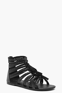Boohoo Sarah Wide Fit Multi Strap Fringe Sandals