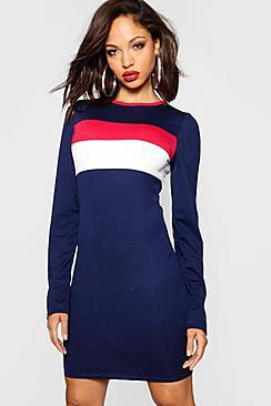 Boohoo Sports Colour Block Long Sleeve Bodycon Dress