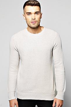Boohoo Fisherman Rib Crew Neck Jumper