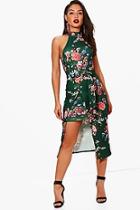 Boohoo Amanda Floral Print Belted Midi Dress