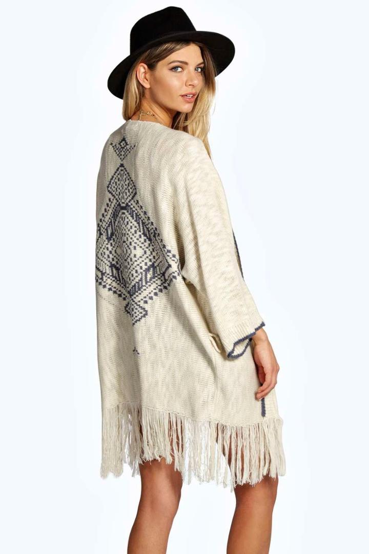 Boohoo Karla Boutique Knit Tassle Cardigan Cream