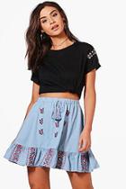 Boohoo Grazi Embroidered Ruffle Hem Skirt