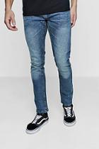 Boohoo Slim Fit Washed Blue Jeans With Sandblasting