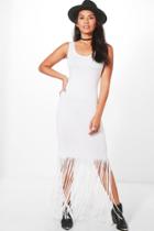 Boohoo Ava Tassel Sleeveless Maxi Dress White
