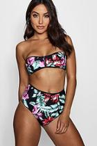 Boohoo Paris Tropical Floral Zip High Waisted Bikini