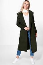 Boohoo Niamh Hooded Wool Look Coat With Pu Trim