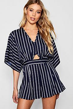 Boohoo Kimono Sleeve Stripe Playsuit