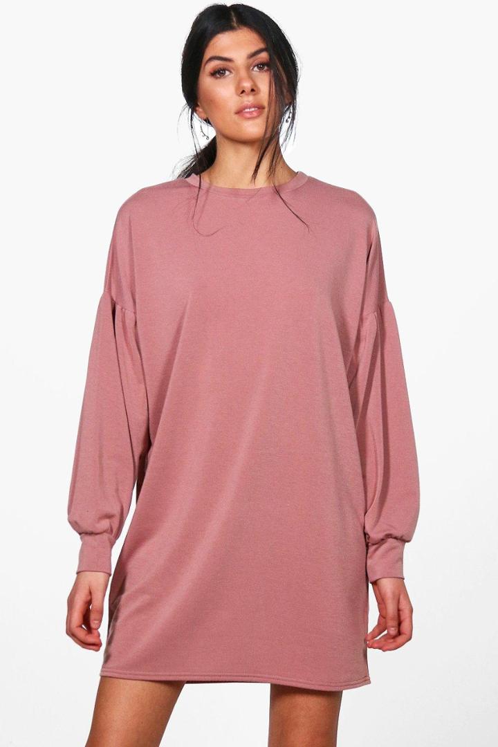 Boohoo Dora Balloon Sleeve Sweat Dress Rose