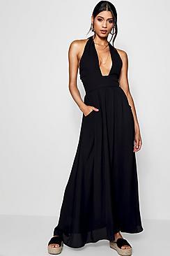 Boohoo Lucy Plunge Halterneck Maxi Dress