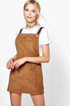 Boohoo Mia Faux Leather Square Neck Pinafore Dress Tan