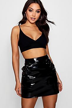 Boohoo Clara Vinyl Studded Pocket Mini Skirt