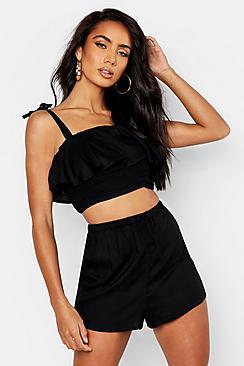 Boohoo Tie Strap Ruffle Detail Short Co-ord Set