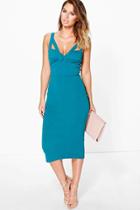 Boohoo Leila Strappy Sweetheart Neck Midi Dress Peacock