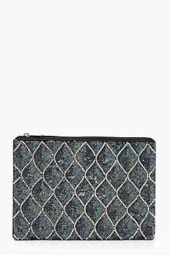 Boohoo Olivia Mermaid Sequin And Bead Clutch