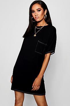 Boohoo Petite Contrast Stitch T- Shirt Dress