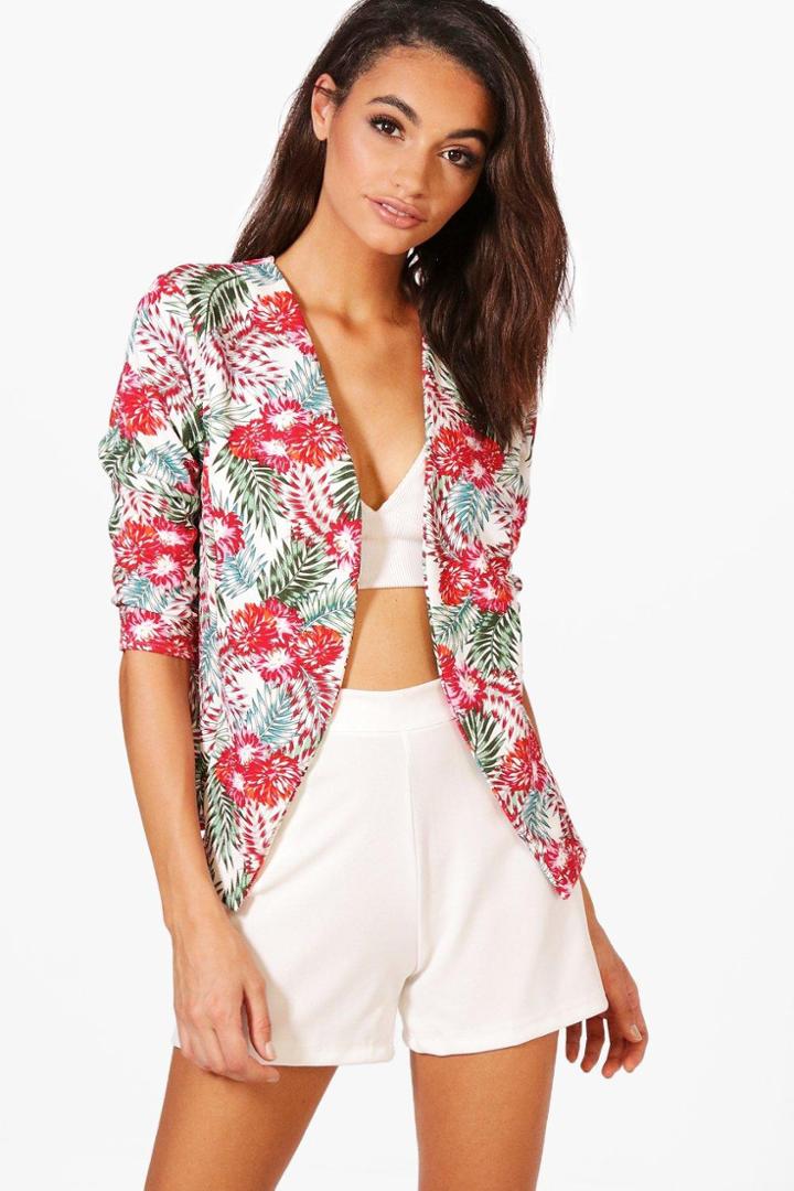 Boohoo Molly Tropical Print Collarless Blazer Multi