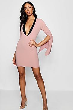 Boohoo Mol Blazer Contrast Cape Sleeve Bodycon Dress