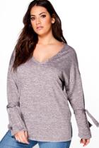 Boohoo Plus Bethany Tie Detail Knitted Jumper Nude