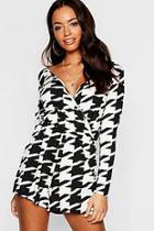 Boohoo Dogstooth Wrap Playsuit