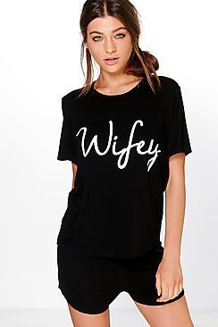 Boohoo Amy Wifey Bridal T-shirt And Shorts Pj Set