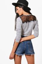 Boohoo Grace Lace Back Knitted Crop Top Grey