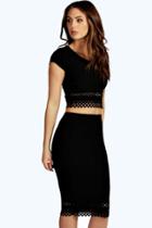 Boohoo Beatrix Cap Sleeved Cut Work Midi Co-ord Set Black