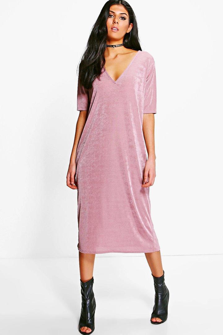 Boohoo Emma Texture Slinky Column Midi Dress Rose
