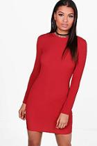 Boohoo Una Ribbed Basic Long Sleeve Bodycon Dress